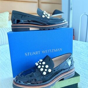 Stuart Weitzman Mocpearl Black Patent Loafers